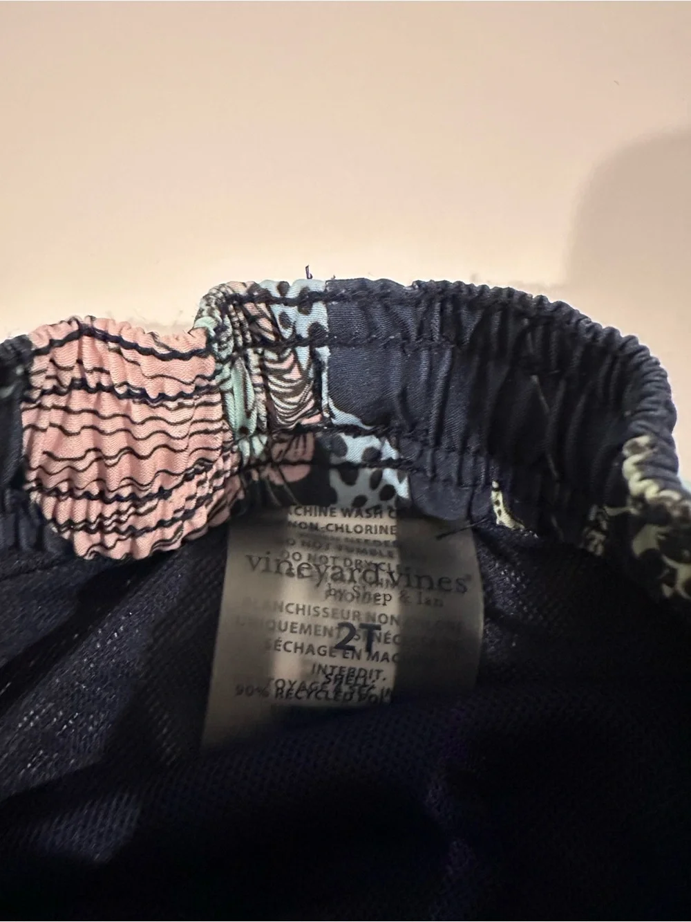 Vineyard Vines Navy Swim Trunks with Pastel Sea Life Print